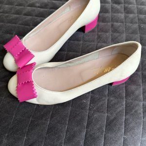 Miss Albright Flats Shoes - 1.5 inch heel Cream and Pink Bow & Heels